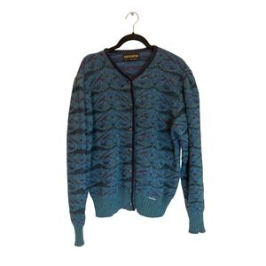 Geiger Austria Wool Mohair Blend Cardigan Sweater Teal Blue Multi Knit Size 38